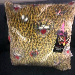 🖤 ED HARDY Leopard Print Decorative Pillow with Tiger Motif